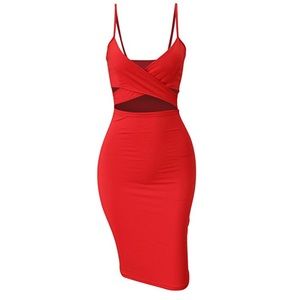 Red Backless Cut-Out Bandage Bodycon Midi Dress